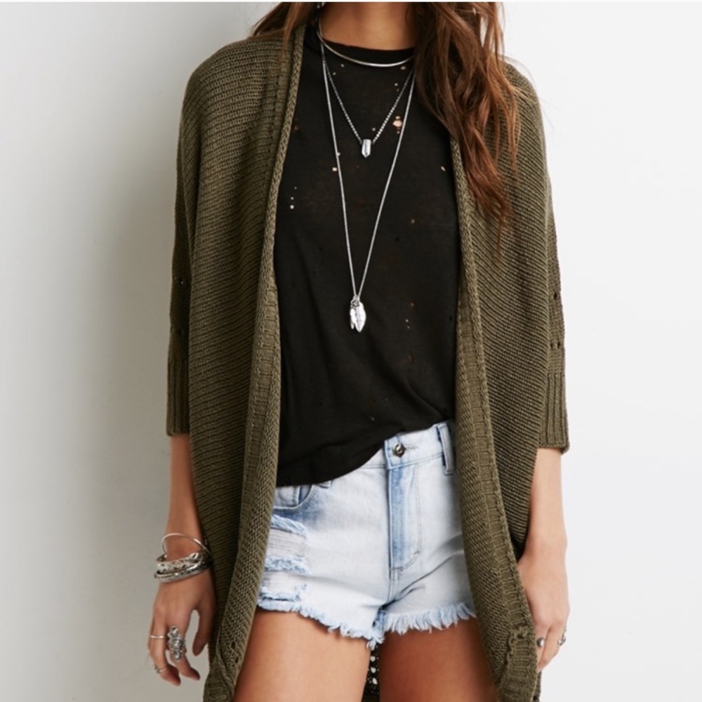 Green Knit Open Drapey cardigan medium